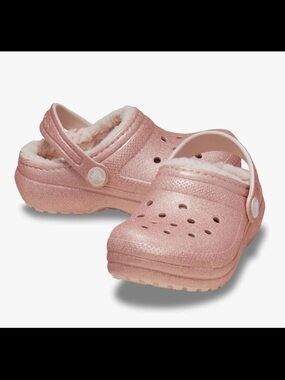 CROCS toddler Glitter Lined Clog in Rose Pink size C5 charms included